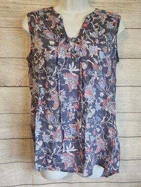 St Johns Bay Top Small Floral Lace Up Sleeveless Boho Casual Chic